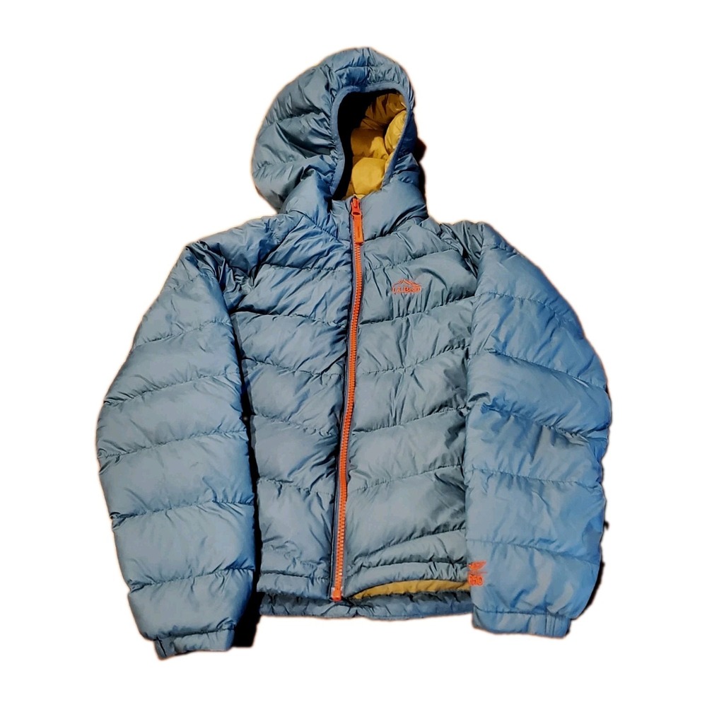 LL Bean Kids Ultralight 650 Down Jacket Storm Teal Size S 8 Hooded Packable Warm